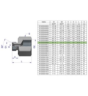 Tulejka różnicowa hydrauliczna calowa AB 3/8"GZ x 1/2"GW BSP Waryński ( sprzedawane po 2 )