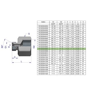 Tulejka różnicowa hydrauliczna calowa AB 1/2"GZ x 1/4"GW BSP Waryński ( sprzedawane po 2 )