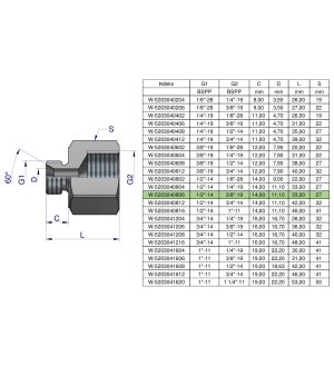 Tulejka różnicowa hydrauliczna calowa AB 1/2"GZ x 3/8"GW BSP Waryński ( sprzedawane po 2 )