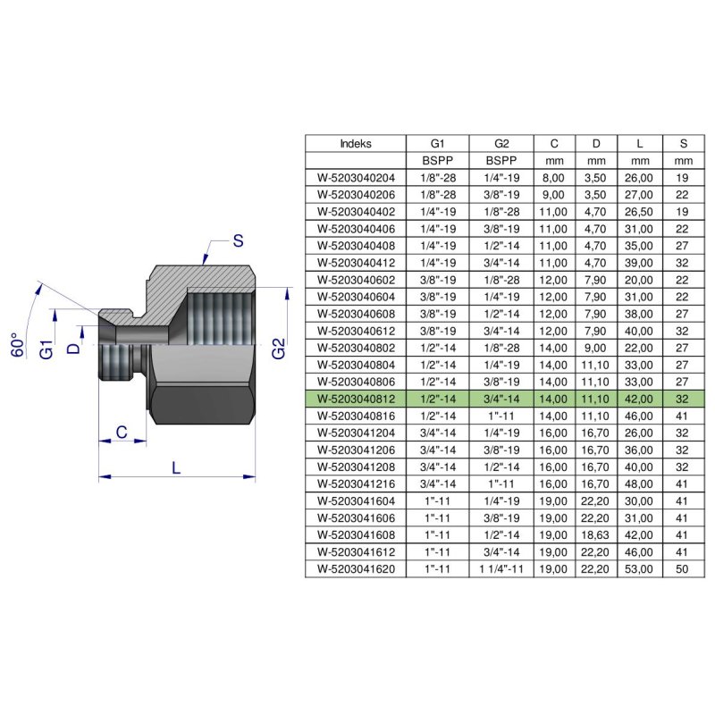 Tulejka różnicowa hydrauliczna calowa AB 1/2"GZ x 3/4"GW BSP Waryński ( sprzedawane po 2 )