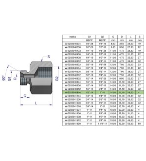 Tulejka różnicowa hydrauliczna calowa AB 1/2"GZ x 1"GW BSP Waryński ( sprzedawane po 2 )