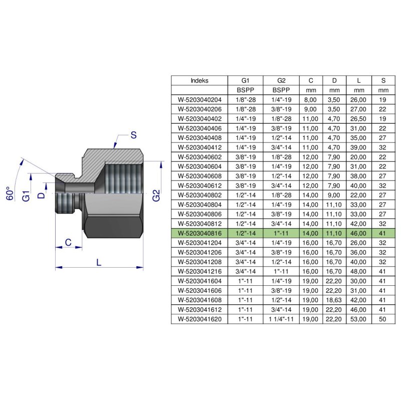 Tulejka różnicowa hydrauliczna calowa AB 1/2"GZ x 1"GW BSP Waryński ( sprzedawane po 2 )