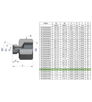 Tulejka różnicowa hydrauliczna calowa AB 1"GZ x 1/4"GW BSP Waryński