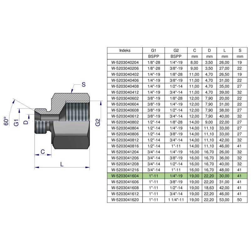 Tulejka różnicowa hydrauliczna calowa AB 1"GZ x 1/4"GW BSP Waryński