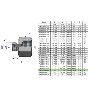 Tulejka różnicowa hydrauliczna calowa AB 1"GZ x 1/2"GW BSP Waryński