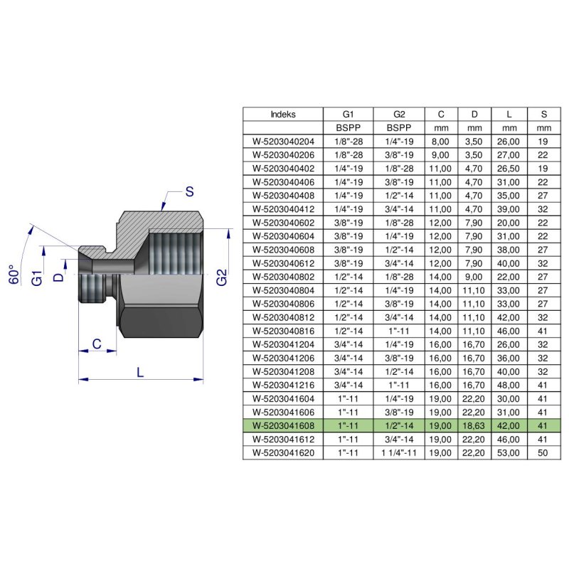 Tulejka różnicowa hydrauliczna calowa AB 1"GZ x 1/2"GW BSP Waryński