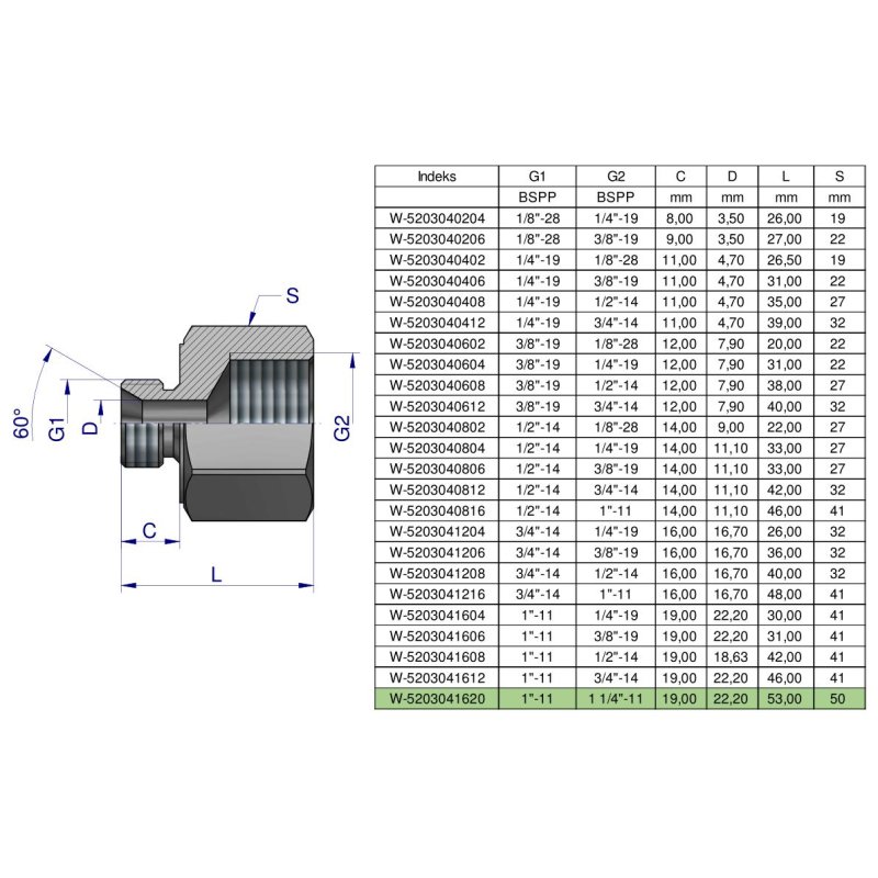 Tulejka różnicowa hydrauliczna calowa AB 1"GZ x 1 1/4"GW BSP Waryński
