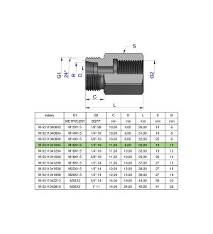Tulejka różnicowa hydrauliczna AB M16x1.5 10L GZ x 1/4" BSP GW Waryński ( sprzedawane po 2 )