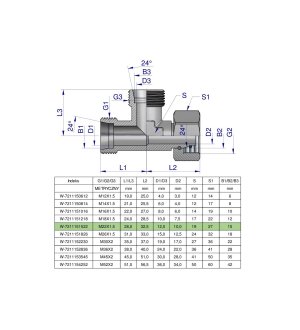 Trójnik hydrauliczny niesymetryczny metryczny BBA M22x1.5 15L (XEVL) Waryński ( sprzedawane po 5 )