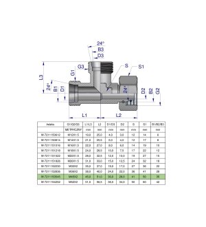 Trójnik hydrauliczny niesymetryczny metryczny BBA M45x3 35L (XEVL) Waryński