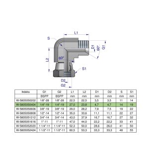 Kolanko hydrauliczne calowe AB 1/4" BSP Waryński