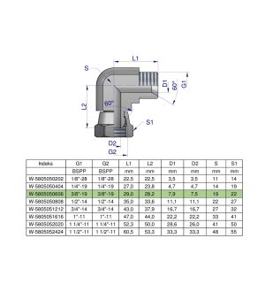 Kolanko hydrauliczne calowe AB 3/8" BSP Waryński