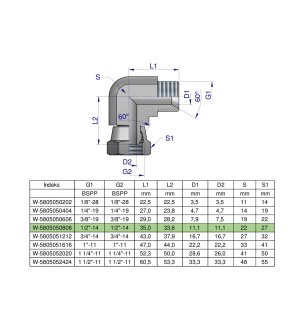 Kolanko hydrauliczne calowe AB 1/2" BSP Waryński
