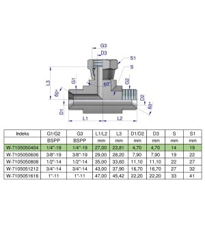 Trójnik hydrauliczny symetryczny calowy BAB 1/4" BSP (XEVT) Waryński