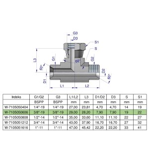Trójnik hydrauliczny symetryczny calowy BAB 3/8" BSP (XEVT) Waryński