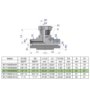 Trójnik hydrauliczny symetryczny calowy BAB 1/2" BSP (XEVT) Waryński