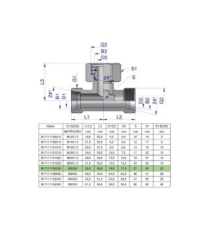 Trójnik hydrauliczny symetryczny metryczny BAB M30x2 22L (XEVT) Waryński