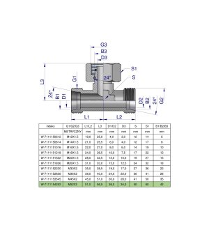 Trójnik hydrauliczny symetryczny metryczny BAB M52x2 42L (XEVT) Waryński