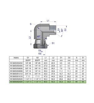 Kolanko hydrauliczne calowe AB 1 1/2" BSP Waryński