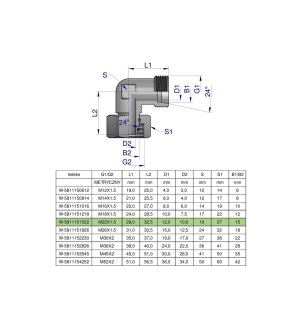 Kolanko hydrauliczne metryczne AB M22x1.5 15L (XEVW) Waryński ( sprzedawane po 5 )