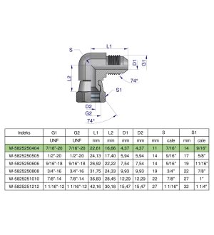 Kolanko hydrauliczne calowe AB 7/16" UNF (JIC) Waryński