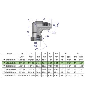 Kolanko hydrauliczne calowe AB 1/2" UNF (JIC) Waryński