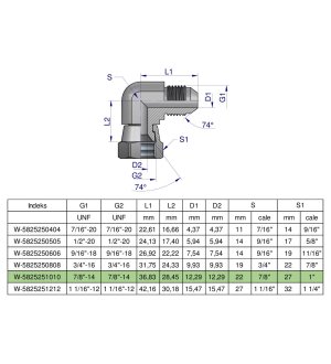 Kolanko hydrauliczne calowe AB 7/8" UNF (JIC) Waryński
