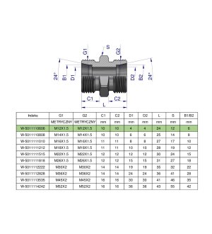 Złączka hydrauliczna metryczna BB M12x1.5 06L (XG) Waryński ( sprzedawane po 10 )