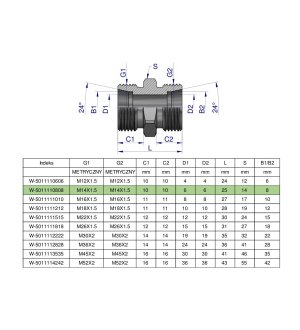 Złączka hydrauliczna metryczna BB M14x1.5 08L (XG) Waryński ( sprzedawane po 10 )