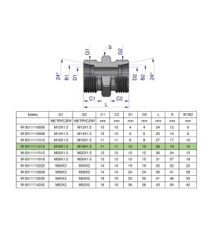 Złączka hydrauliczna metryczna BB M18x1.5 12L (XG) Waryński ( sprzedawane po 10 )