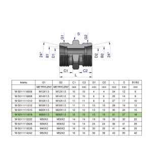 Złączka hydrauliczna metryczna BB M26x1.5 18L (XG) Waryński ( sprzedawane po 5 )