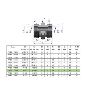 Złączka hydrauliczna metryczna BB M36x2 28L (XG) Waryński ( sprzedawane po 2 )