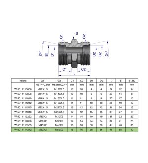 Złączka hydrauliczna metryczna BB M52x2 42L (XG) Waryński