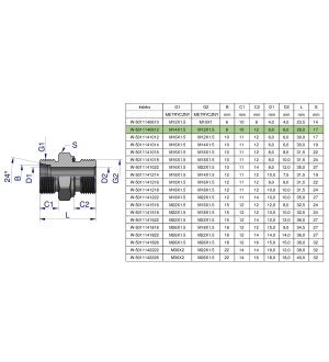 Przyłączka hydrauliczna metryczna BB (XGE) M14x1.5 08L x M12x1.5 ED Waryński ( sprzedawane po 5 )