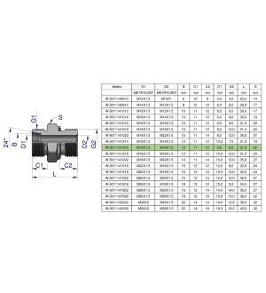 Przyłączka hydrauliczna metryczna BB (XGE) M18x1.5 12L x M16x1.5 ED Waryński ( sprzedawane po 10 )