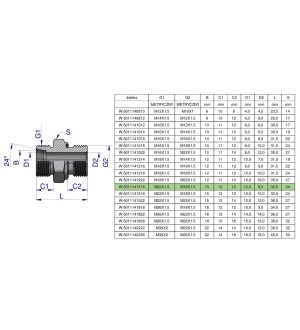 Przyłączka hydrauliczna metryczna BB (XGE) M22x1.5 15L x M16x1.5 ED Waryński ( sprzedawane po 10 )