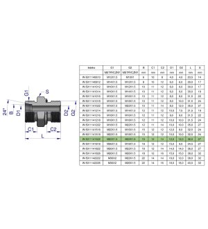 Przyłączka hydrauliczna metryczna BB (XGE) M22x1.5 15L x M22x1.5 ED Waryński ( sprzedawane po 10 )