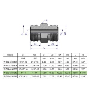 Złączka hydrauliczna calowa BB 1" ORFS (UNF) Waryński