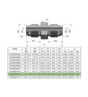 Złączka hydrauliczna calowa BB 1 1/16" UNF (JIC) Waryński