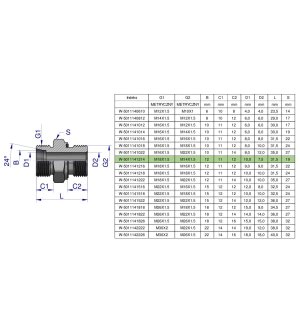 Przyłączka hydrauliczna metryczna BB (XGE) M18x1.5 12L x M14x1.5 ED Waryński ( sprzedawane po 5 )