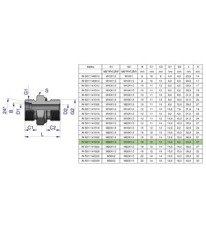 Przyłączka hydrauliczna metryczna BB (XGE) M26x1.5 18L x M18x1.5 ED Waryński ( sprzedawane po 2 )