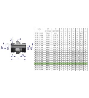 Przyłączka hydrauliczna metryczna BB (XGE) M26x1.5 18L x M22x1.5 ED Waryński ( sprzedawane po 2 )