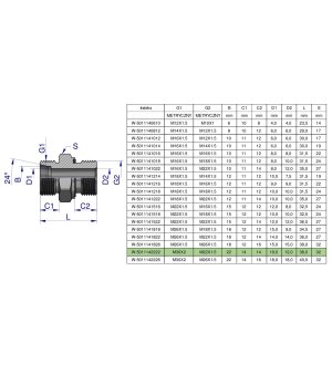 Przyłączka hydrauliczna metryczna BB (XGE) M30x2 22L x M22x1.5 ED Waryński ( sprzedawane po 2 )