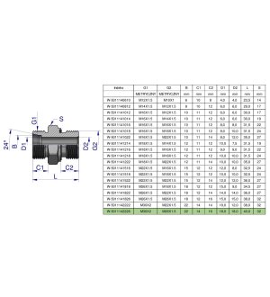 Przyłączka hydrauliczna metryczna BB (XGE) M30x2 22L x M26x1.5 ED Waryński ( sprzedawane po 2 )