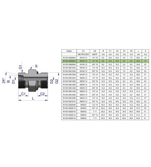 Przyłączka hydrauliczna (odmiana ciężka XGE) BB M16x1.5 08S x 1/4" BSP ED Waryński ( sprzedawane po 5 )
