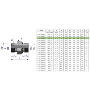 Przyłączka hydrauliczna (odmiana ciężka XGE) BB M16x1.5 08S x 3/8" BSP ED Waryński ( sprzedawane po 5 )