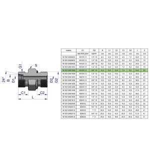 Przyłączka hydrauliczna (odmiana ciężka XGE) BB M18x1.5 10S x 3/8" BSP ED Waryński ( sprzedawane po 5 )