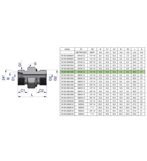 Przyłączka hydrauliczna (odmiana ciężka XGE) BB M18x1.5 10S x 1/2" BSP ED Waryński ( sprzedawane po 5 )
