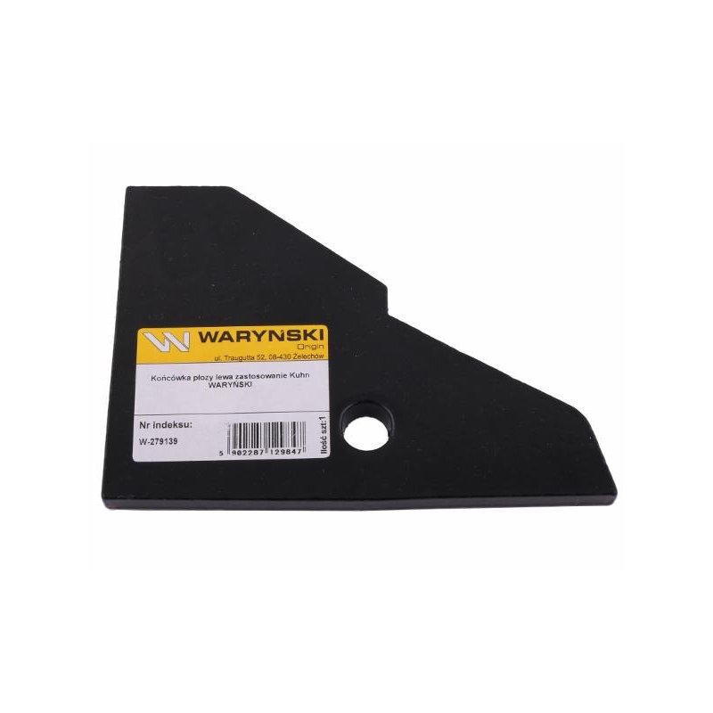 Końcówka płozy lewa zastosowanie Kuhn stal borowa WARYŃSKI