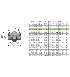 Złączka hydrauliczna redukcyjna calowa BB 3/8" x 1/4" BSP Waryński ( sprzedawane po 10 )